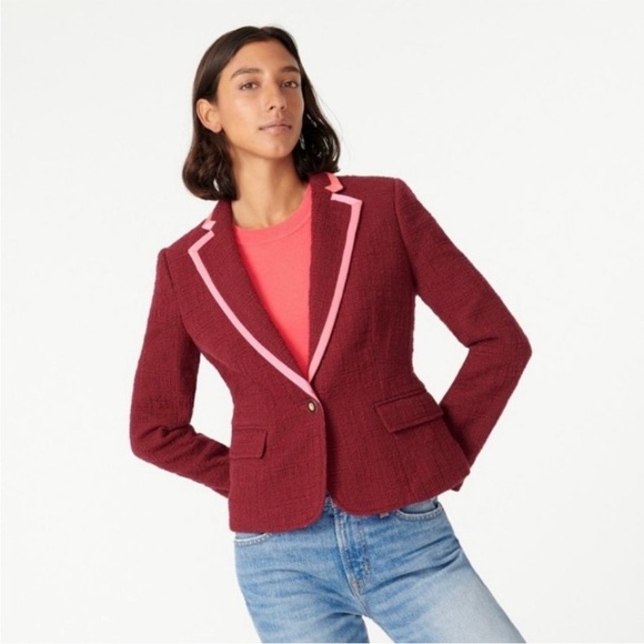 NEW J. CREW Size 2 Textured Tweed Navy Blue Preppy Classic Peplum Blazer Jacket - Picture 2 of 14